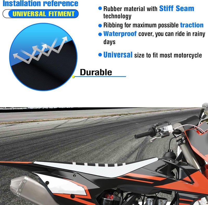 MCHMFG Universal Ribbed Dirt Bike Seat Cover - Gripper Soft Seat Cover for Most Dirt Pit Bike Motorcycle (White-Black) - Image 5